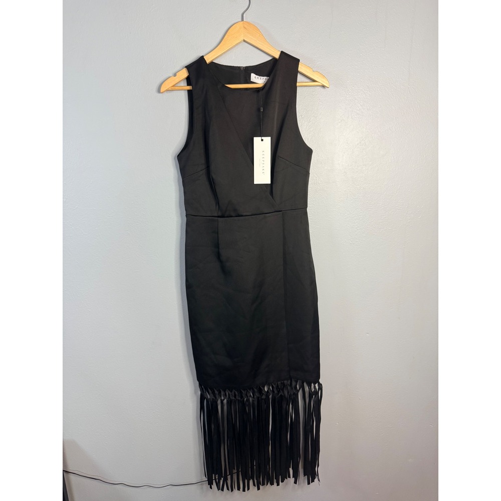 Keepsake The Label Across The Water Black Fringe Midi Dress‎ Medium NWT